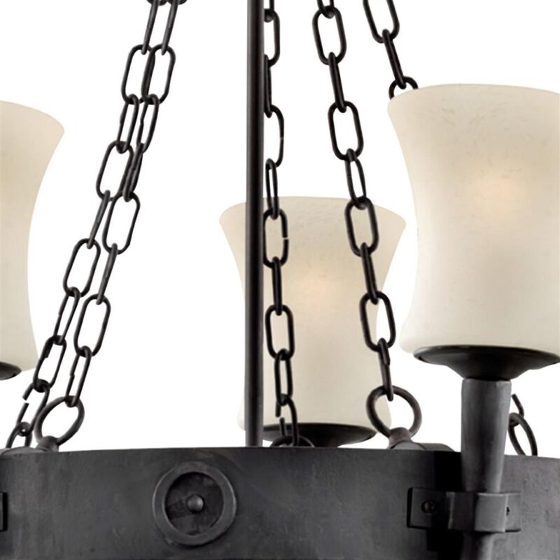 Cartwheel II 5LT Ceiling Pendant - Black Iron & Sanded Glass