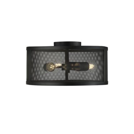 Fishnet 3LT Drum Ceiling Pendant - Black Metal Mesh