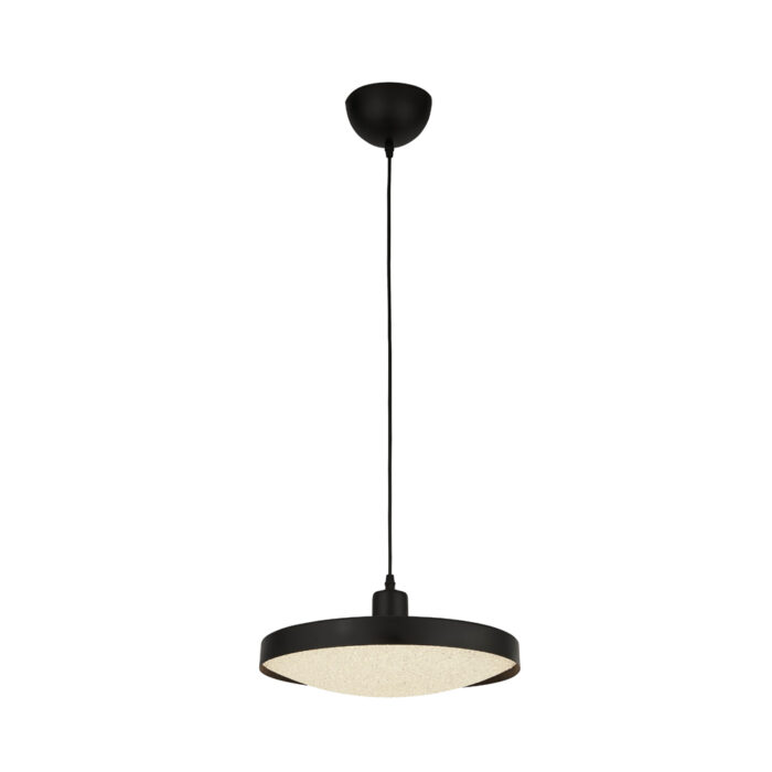 Saucer LED Ceiling Pendant - Black & Crystal Sand Diffuser