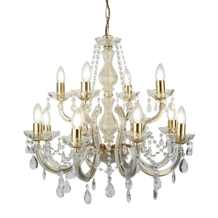 Marie Therese 12LT Chandelier - Polished Brass & Crystal