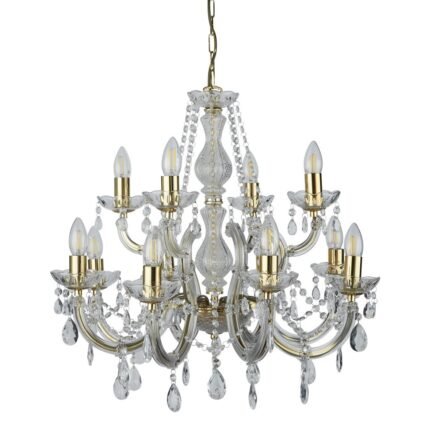 Marie Therese 12LT Chandelier - Polished Brass & Crystal