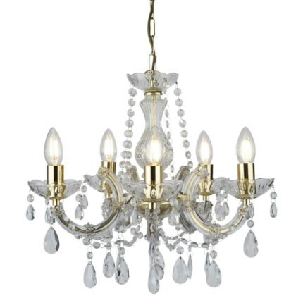 Marie Therese 5LT Pendant Polished Brass, Clear Crystal