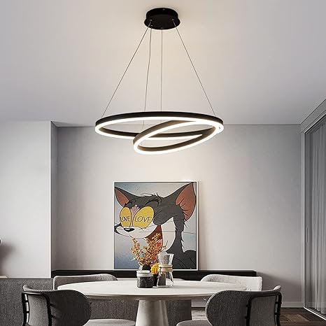 Dot Loop 2LT LED Ring Pendant - Black Metal & White