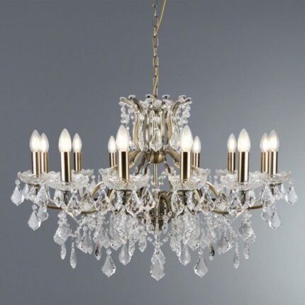 Paris 12LT Chandelier - Antique Brass & Clear Crystal Drops