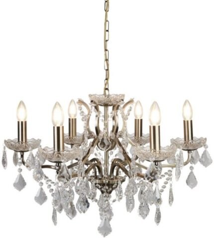 Paris 6LT Chandelier - Antique Brass & Clear Crystal Drops