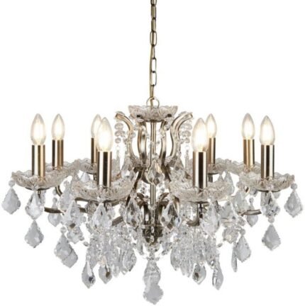 Paris 8LT Chandelier - Antique Brass & Clear Crystal Drops