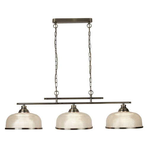 Bistro II 3LT Bar Ceiling Light - Brass & Halophane Glass