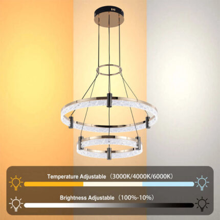 Modern LED Chandelier, Tiered Crystal Ring Pendant Light